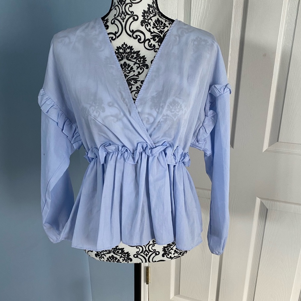 Baby blue Zara blouse with long sleeves